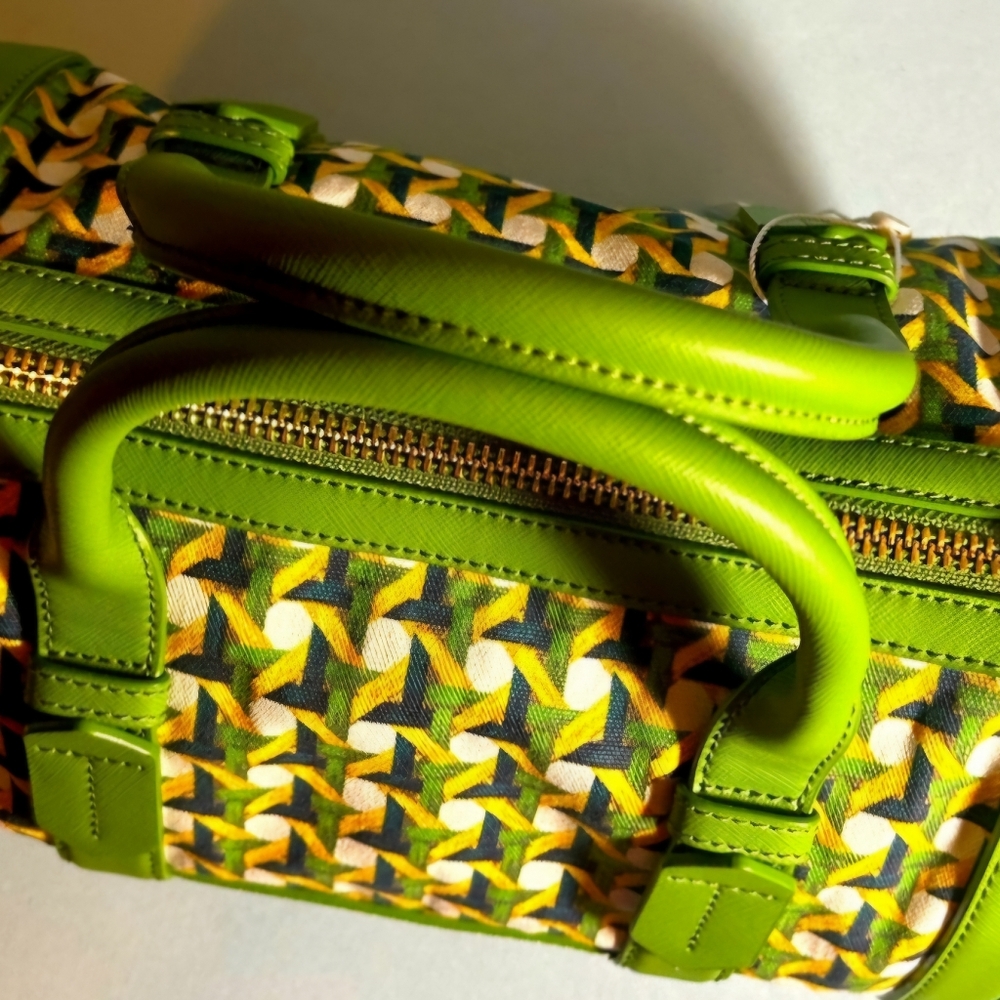Tory Burch Riviera Green Wicker Print Leaf  Patterned Women's Satchel Bag - Picture 2 of 16